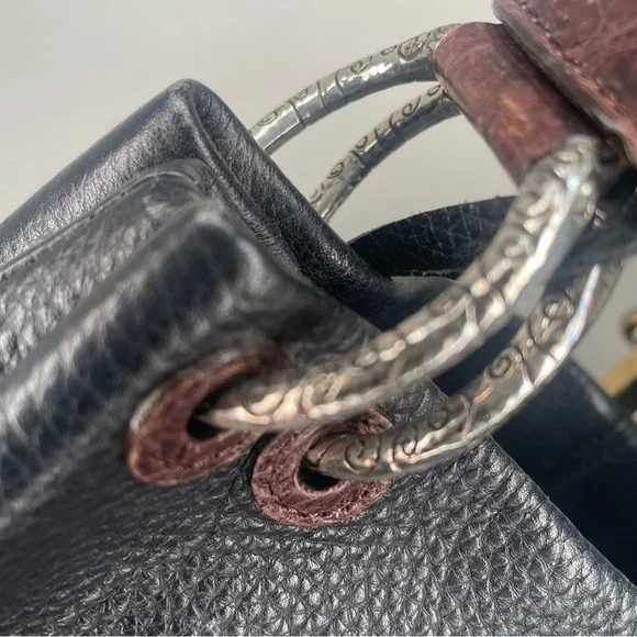 Brighton Brown/Black Hobo Leather Shoulder Bag Silver Heart Charm  Purse - Picture 3 of 15